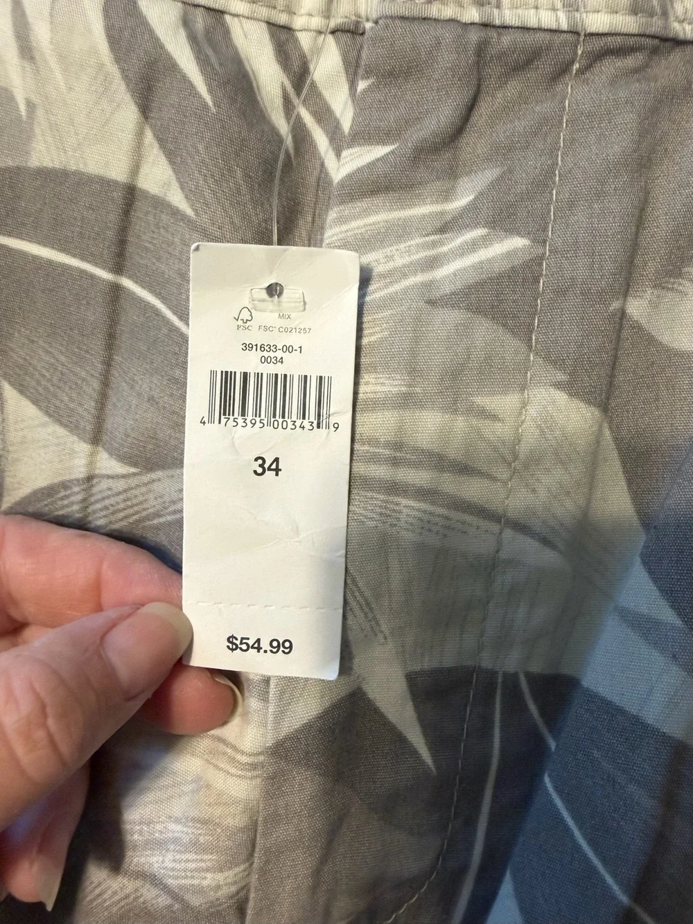 Banana Republic Straight Fit Chino Shorts Mens Grey Tropical Palm Leaf Print